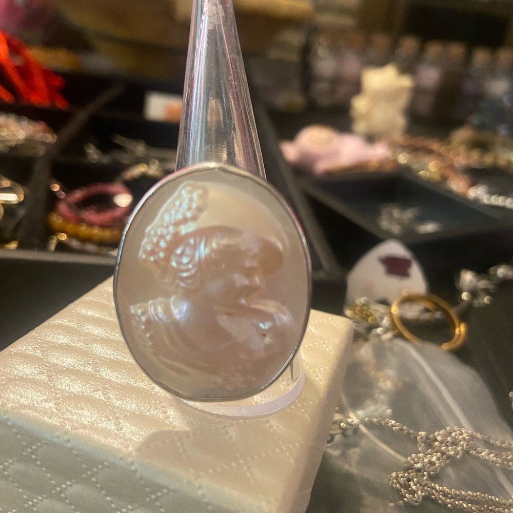 Elegant Cameo Ring with Silver Band